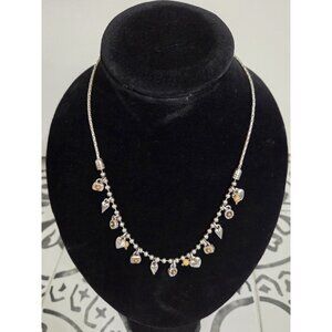 Brighton Tiddlywinks Necklace Silver Tone W/ Hearts Jasper Beads Dangle Charms